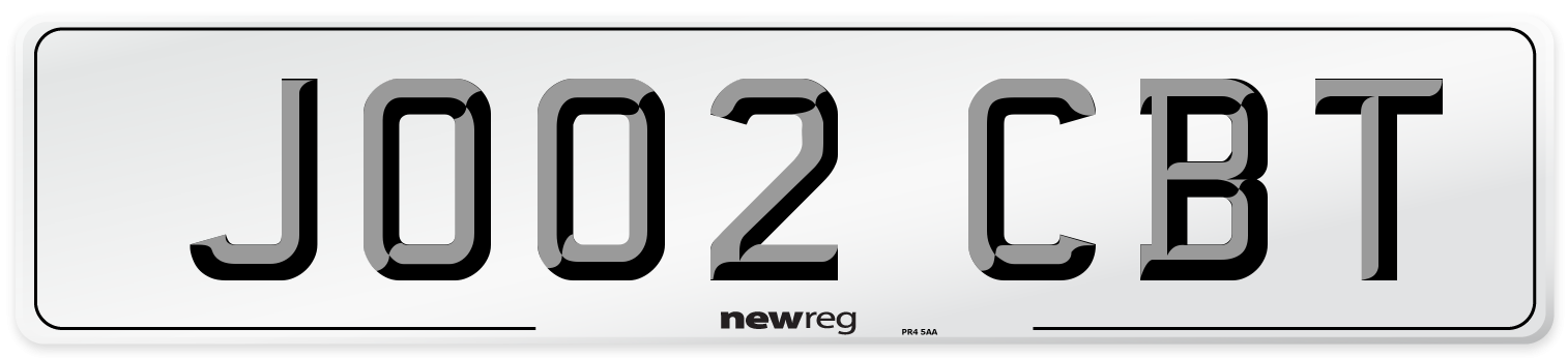 JO02 CBT Number Plate from New Reg